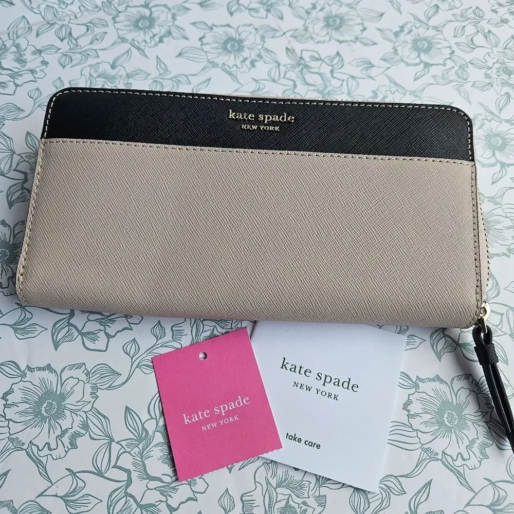 NWT Kate Spade Cameron Large Continental Wallet | Beige & Black